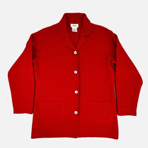 Talbots Red Boiled Wool Jacket Coat Sz Medium Lightweight 4 Button Pockets Scarf - Picture 4 of 16